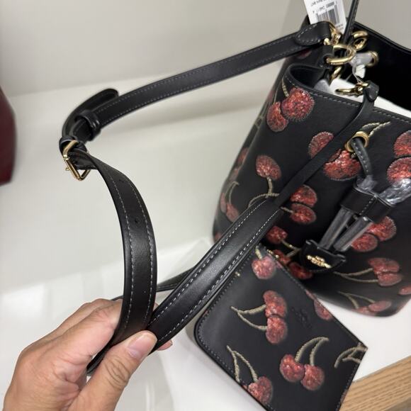 Coach Rowan Bucket Bag With Cherry Print CCZ17 Black - Picture 6 of 15